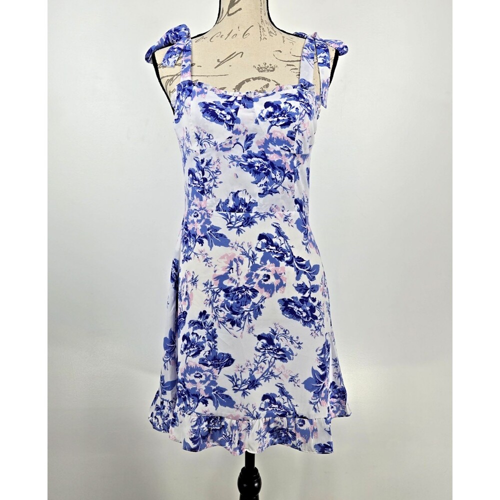 Aqua Women's‎ Size Small Sky Blue Floral Ruffled Shoulder Tie Dress NWOT